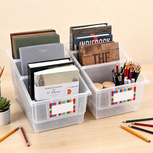 gisgfim 6 Pack Picture Book Bin with Dividers Classroom Library Book Bin Small Plastic Books Holders with Labels for Classroom Library Magazines Storage Organizer 13.5 x 8.75 x 7.75 in(Clear) - Image 4