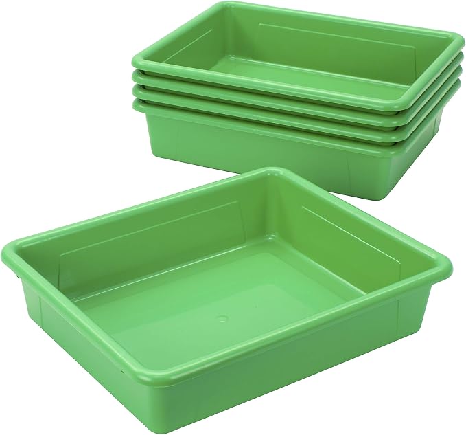 Storex Letter Size Flat Storage Tray – Organizer Bin with Non-Snap Lid for Classroom, Office and Home, Green, 5-Pack (62539A05C) - Image 5