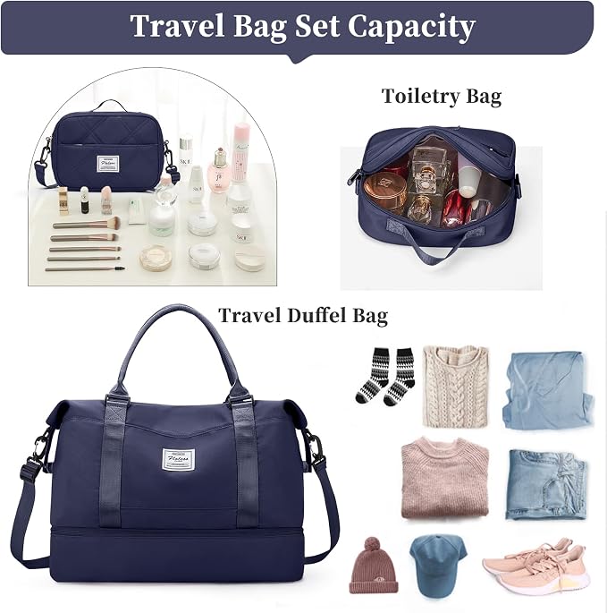 Weekender Bags for Women, Personal Item Travel Bag with Shoes Compartment | Overnight Travel Duffel Bag with Quilted Toiletry Bag, Airplane Friendly Carry-On Bag - Image 2