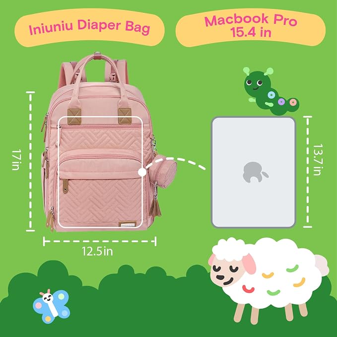iniuniu Baby Diaper Bag Backpack, 4 in 1 kit Large Capacity Travel Backpack | Waterproof Backpack for Moms Dads,Travel Backpack with Pouch,Washable Changing Pad, Baby Essentials - Image 6