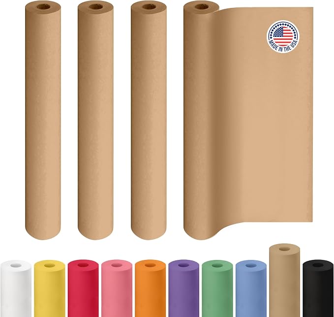 Brown Paper Rolls 36" x 1200" (100 feet), Pack of 4 - USA-Made Thick Kraft Paper Roll 50lb Thickness for Packing, Shipping, Crafts/Arts - 100% Recycled Natural Craft Wrapping Material by IDL Packaging by IDLPackaging