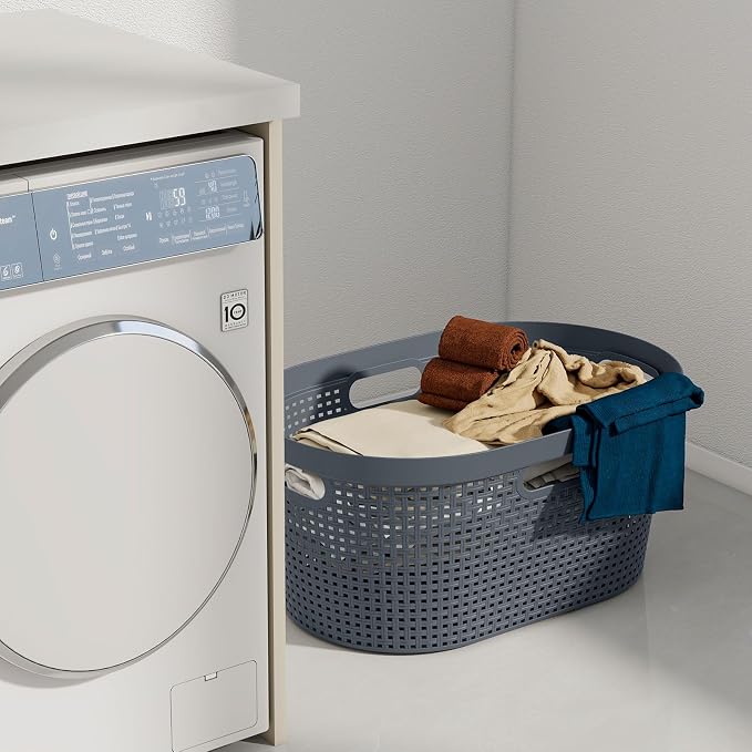 4-Pack 40 L Plastic Clothes Laundry Basket with Cutout Handle, Gray | Breathable Woven Design, Convenient Cutout Handles, Lightweight, Ideal for Laundry Storage in Bedroom, Bathroom & Closet - Image 4
