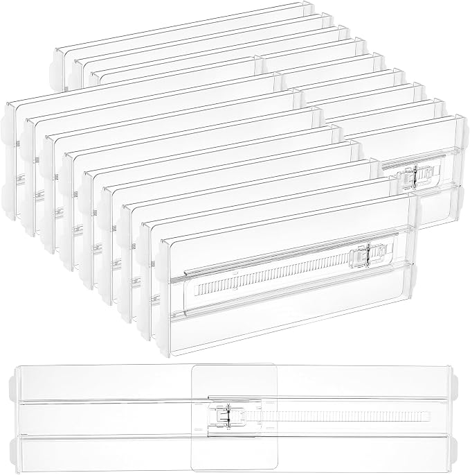 Vtopmart 18 Pack Drawer Dividers for Clothes, 4" High 10.2"-16.5" Adjustable Expandable Dresser Drawer Organizer, Clear Plastic Separators for Dresser, Baby Clothing, Underwear, Cosmetic, Toiletries | Expandable Dresser Drawer Organizer, Clear Plastic ... by Vtopmart