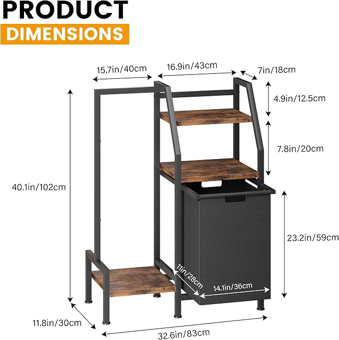 Laundry Hamper with Hanging Rack and 3 Shelves, Large Laundry Storage Basket, 3-in-1 Vertical Laundry Sorter, Laundry Room Organizer Storage for Small Spaces - Image 3
