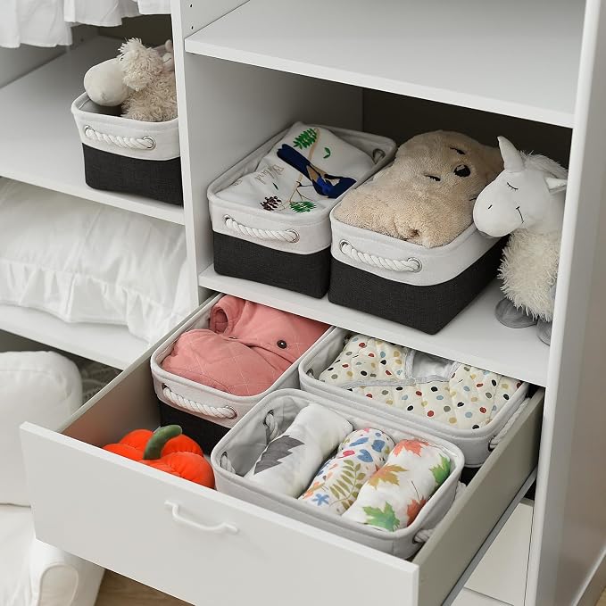 Storage Bins for Shelves - 6 Pack 11.8x7.8x5.2 inch Collapsible Storage Cubes, Basket for Gifts Empty Closet Organizing Dog Toy Box (White & Black) - Image 3