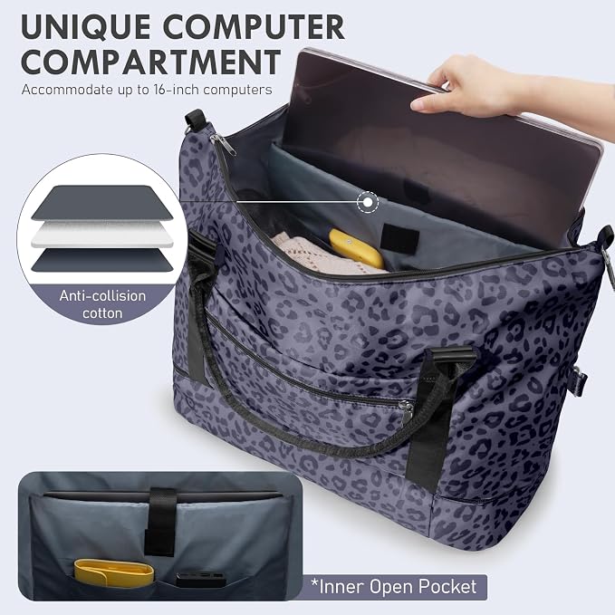 WOOMADA Weekender Overnight Bag for Women, Shoulder Travel Duffel with Shoes Compartment,Gym Bag with Toiletry Bag - Image 3