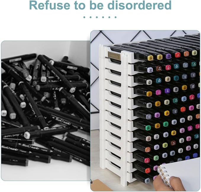 12 layers Universal Marker Storage Trays, Penholder Display for 180 Pens SN01W Pencil Organizer Holder for Desk (White-12 layers) - Image 7