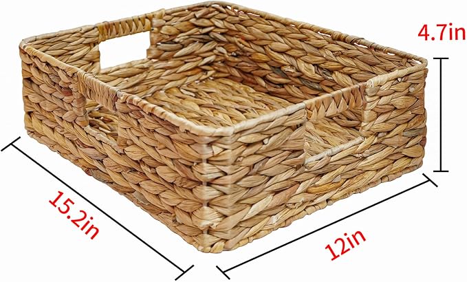 Rectangular Water Hyacinth Storage Baskets, Wicker Woven Shelves Baskets | Three-sided handle design,Handwoven from natural water hyacinth, For the living room, bedroom, storage room, and vanity - Image 7