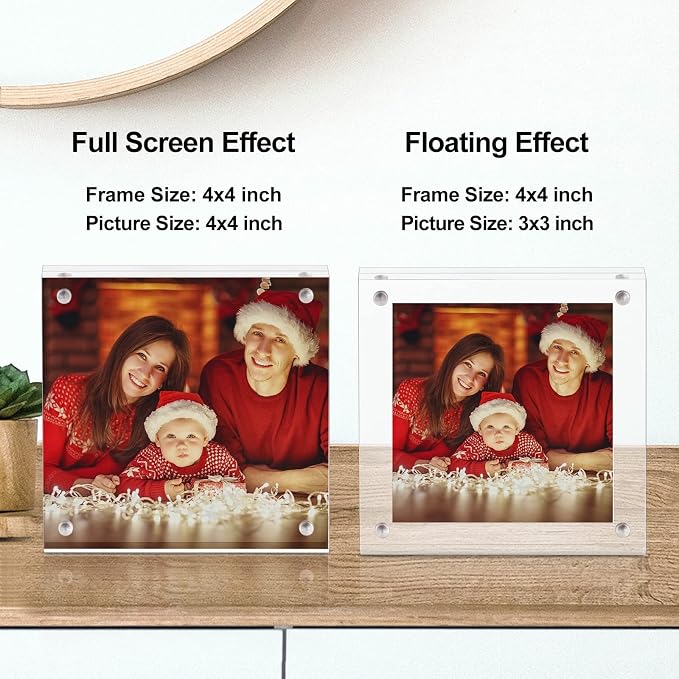 Boxalls 4x4 Inches Acrylic Picture Frame, Double Sided Clear Frameless Photo Frame with Magnetic Desktop Transparent - Image 4