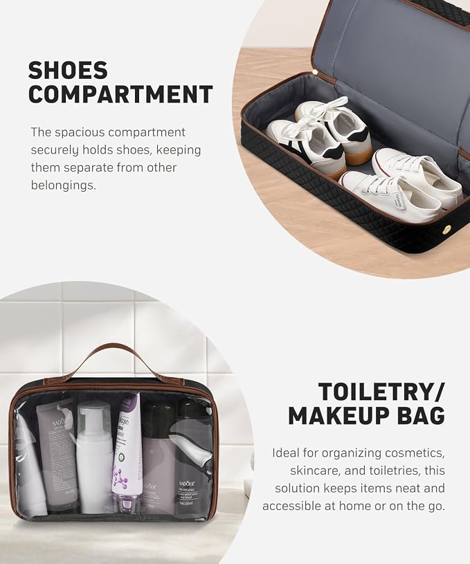 Duffle Bag for Travel, 40L Weekender Bag with Shoe Compartment, Carry On Overnight Bag for Women with Toiletry Bag Duffel Bags with Wet Pocket for Gym Hospital Bags for Labor and Delivery Black Brown - Image 4
