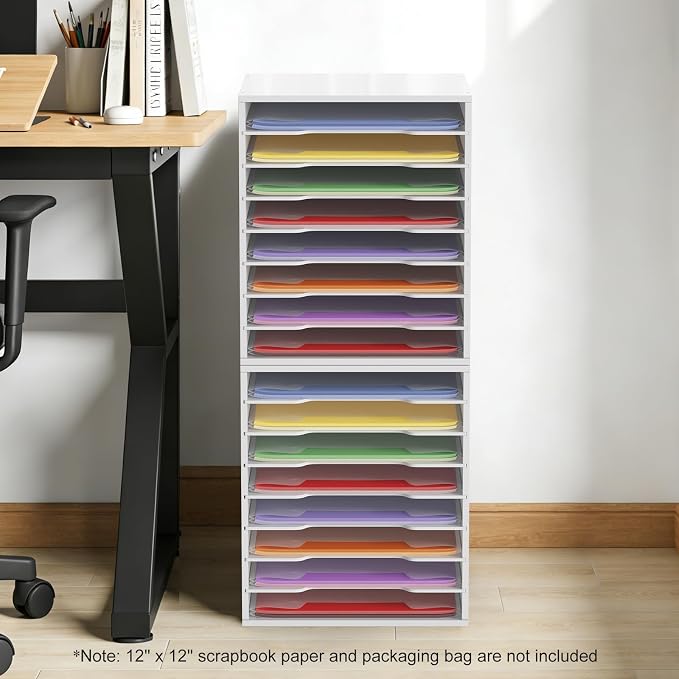 Krafetto 2 Pack Scrapbook Paper Storage Organizer Rack for Holding 12 x 12 Paper Storage Pouch, 8 Large Slots Desktop Papers Organizer Holder, File Sorter for Home Office School, Black - Image 2