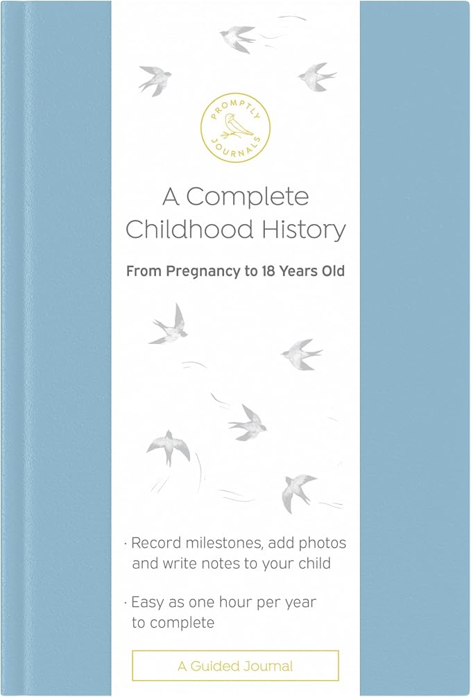 A Complete Childhood History: From Pregnancy to 18 Years Old (Dusty Blue, Leatherette) | Baby Book and Pregnancy Journal | Baby Memory Book by PromptlyJournals