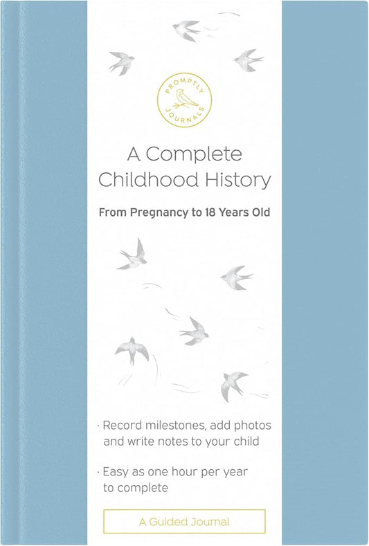 A Complete Childhood History: From Pregnancy to 18 Years Old (Dusty Blue, Leatherette) | Baby Book and Pregnancy Journal | Baby Memory Book by PromptlyJournals
