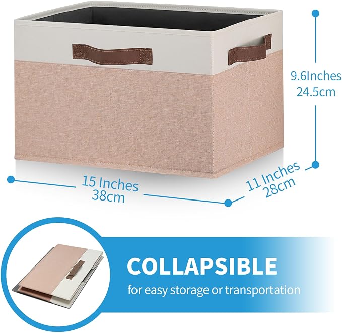 GhvyenntteS Large Fabric Storage Bins 6 Pack, 15x11x9.6 Inch Storage Baskets for Shelves, Foldable Closet Storage Bins for Shelves, Closet Organizers and Storage Boxes, Beige Yellow&White - Image 2