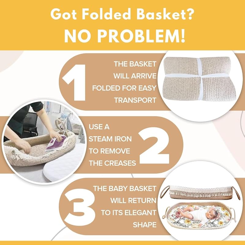 Baby Changing Basket Set with Diaper Caddy Organizer Macrame Boho Moses Basket for Babies, Handmade 100% Cotton Rope, Woven Portable Nursery Decor Waterproof Pad & Floral Pad - Image 6