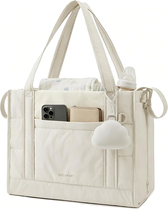 BAGSMART Diaper Bag Tote Puffer Baby Bag Lightweight for Travel, Work | Pacifier Case, Insulated Pockets, Stroller Straps, Hospital Bag for Labor and Delivery by BAGSMART