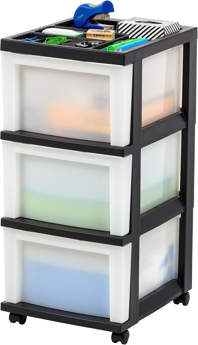 IRIS USA 3-Drawer Rolling Storage Cart, Black/Pearl | Keep classroom supplies, teacher essentials, craft materials, and learning tools organized with easy-access drawers. - Image 8