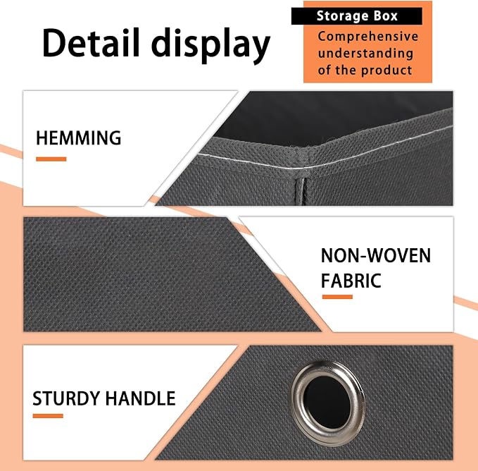 Foldable Storage Cubes Bins ,11 Inch Cloth Storage Cube Fabric Storage Box Cubes Organizer Baskets with Handles for Home Organizer Set of 8 (Grey) - Image 7