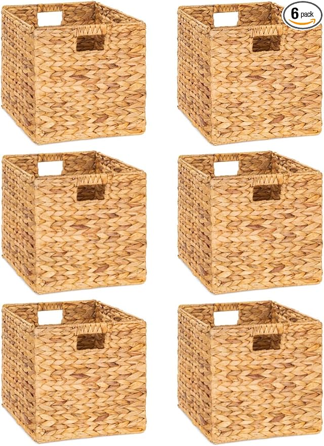 M4DECOR 10.5 x 10.5in Wicker Storage Baskets for Shelves, Water Hyacinth Storage Baskets, Woven Baskets for Storage, Wicker Storage Basket for Bedroom, Living Room (6 Packs 10.5x10.5in) by M4DECOR