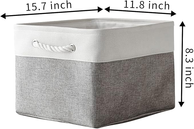 TcaFmac Storage Basket for Organizing - Large 4 Pack 15.8x11.8x8.2 inch Fabric Storage Bins for Shelves, Foldable Storage Cubes for Closet Cloth Toy Gift Kids(White&Grey) - Image 7