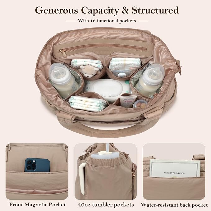 MOMINSIDE Diaper Bag Tote with Changing Station Convertible Diaper Bag Backpack Tote pañaleras para bebe Large Baby Bag, Hospital Bag Mommy Bag Travel Diaper Bag for Mom,16 Pockets, Khaki - Image 3