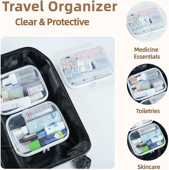 3-PCS Medium Clear Hard Shell Zipper Pouches, Clear Zipper Bags (3M, Pink) | Hard Case Pouches for Purse & Diaper Bag Organizer, Travel Essentials, Clear Storage Bags, and Travel Zipper Container - Image 5