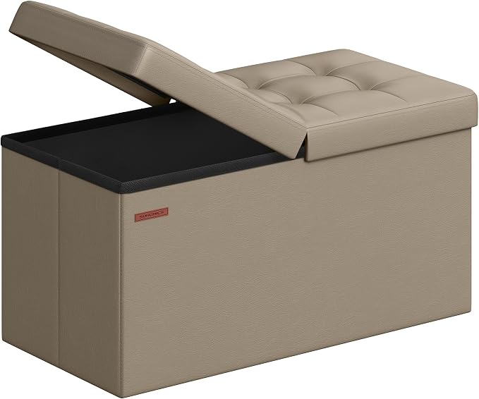 SONGMICS 30 Inches Folding Storage Ottoman Bench with Flipping Lid | Storage Chest Footrest Padded Seat, MDF Frame Support, Tan and Ink Black, MINOTA Collection ULSF045K03 by Unknown