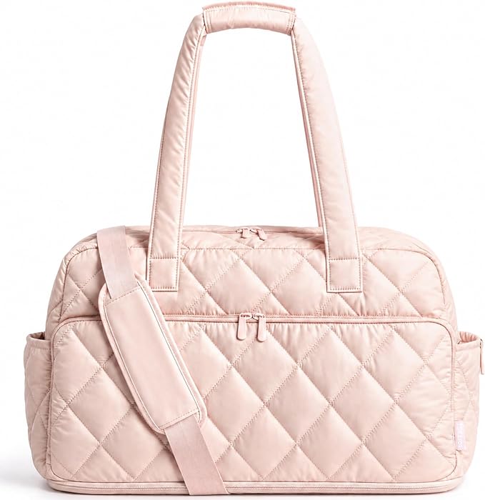 TOPEAST Duffel Bag for Women Travel, Expandable Quilted Weekender Overnight Duffle Bag with Adjustable Strap, Lightweight 33L Personal Item Bag Hospital Bags for Labor and Delivery, Pink by TOPEAST