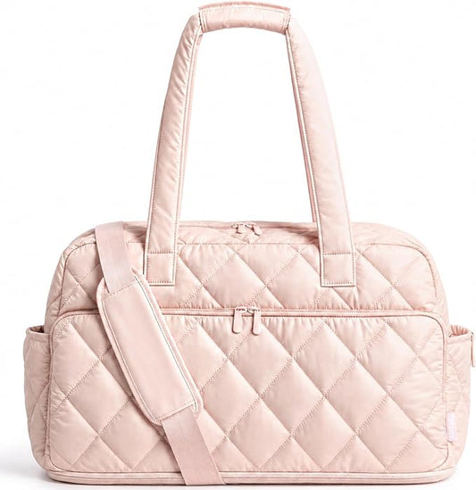 TOPEAST Duffel Bag for Women Travel, Expandable Quilted Weekender Overnight Duffle Bag with Adjustable Strap, Lightweight 33L Personal Item Bag Hospital Bags for Labor and Delivery, Pink by TOPEAST