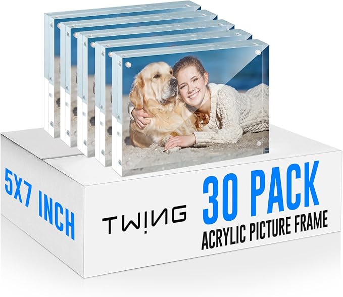 5x7 Acrylic Frame 30 Pack,20MM Thicker Frameless Clear Picture Frames | Freestanding Double Sided Magnetic Picture Frame,Acrylic Picture Frames for Desktop Display with Microfiber Cloth,Gift Ideal by TwingRepublic