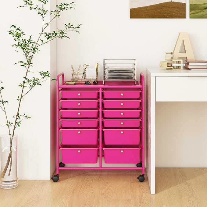 12 Drawer Rolling Storage Cart, Craft Cart Organizer on Wheels w/Metal Frame, Large Capacity & Smooth Drawer, Rolling Cart w/Drawers for Classroom, Office - Image 9