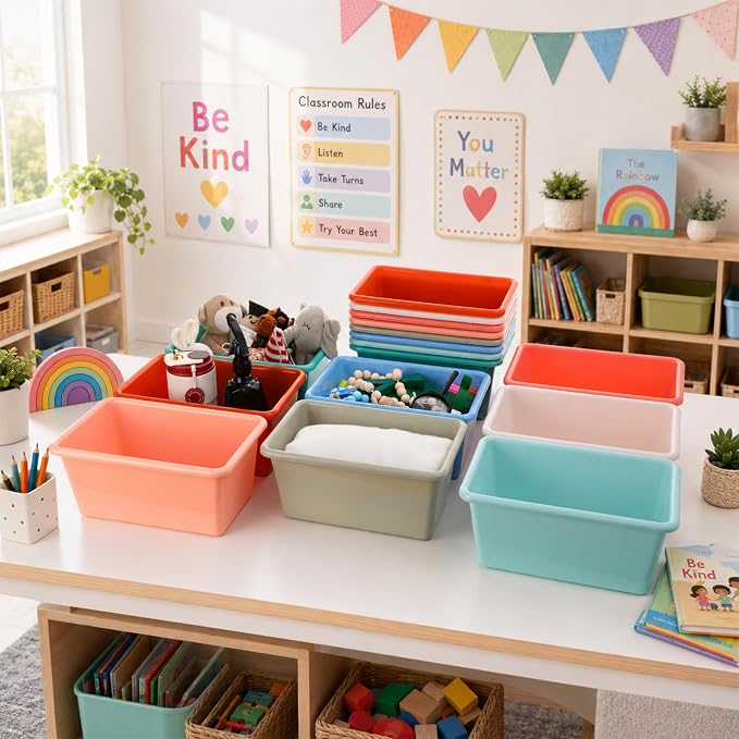 gisgfim 24 Pack Plastic Cubby Storage Bins Crew Toy Stackable Bin Classroom Plastic Cubby Bins Stackable Storage Containers Classroom Book Bin for Student Teacher School Office Home(Boho) - Image 4