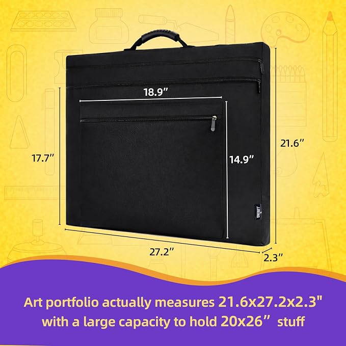 JJRING 20x26 Art Portfolio Tote Bag With Shoulder Strap, Black | Large Carrying Storage Case With Handle For Artwork, Posters, Canvas, And Drawing Boards - Image 2