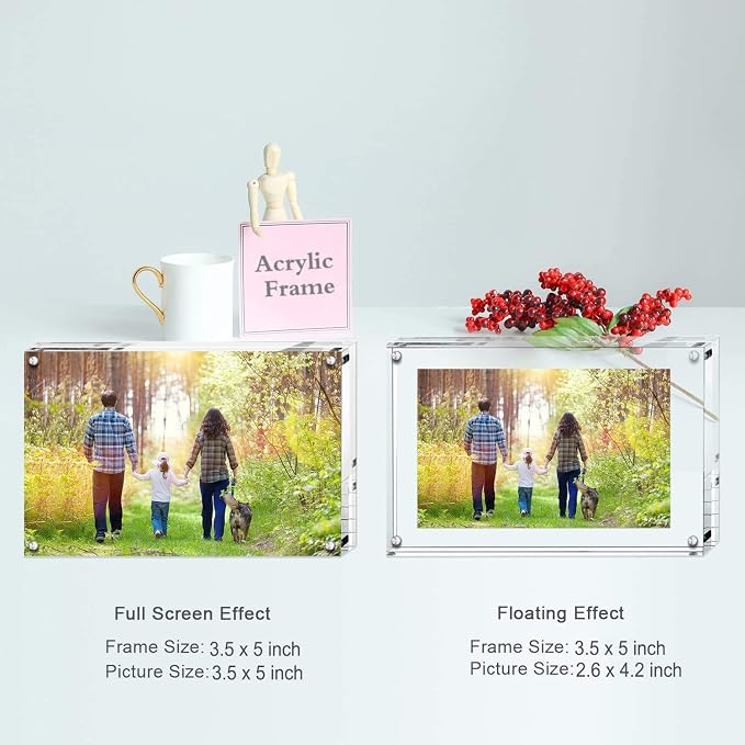 Boxalls 3.5x5 Inches Acrylic Picture Frames - 5 Pack, Clear Frameless 3.5x5 Photo Frames with Magnetic, Double Sided Transparent Desktop Frame(5 Pack) - Image 5