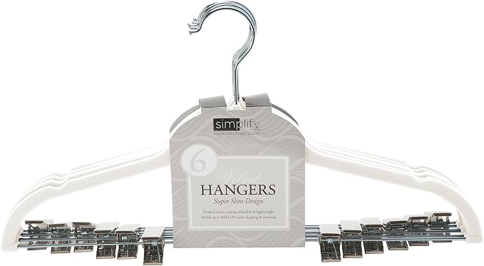 Simplify 24 Pack Velvet Hangers with Clips | Skirt and Pants | Slim Space Saving | Closet Organization | Non-Slip | Prevent Creases | Swivel Neck | Durable | Ivory - Image 5