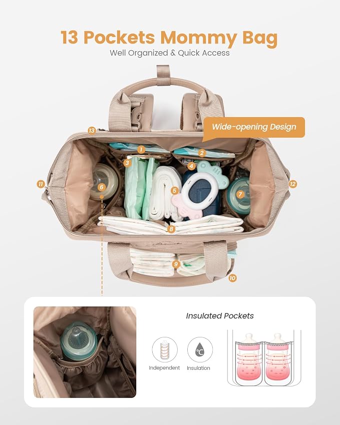 LOVEVOOK Small Diaper Bag Backpack, Mini Baby Bag for Girl Boy with Changing Pad, Diaper Backpack for Mom Dad with Stroller Buckles, Khaki - Image 2