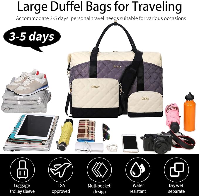 Weekender Bag, Large Travel Duffel Bag for Women, Carry on Overnight Bag with Shoe Compartment and Toiletry Bags - Image 7