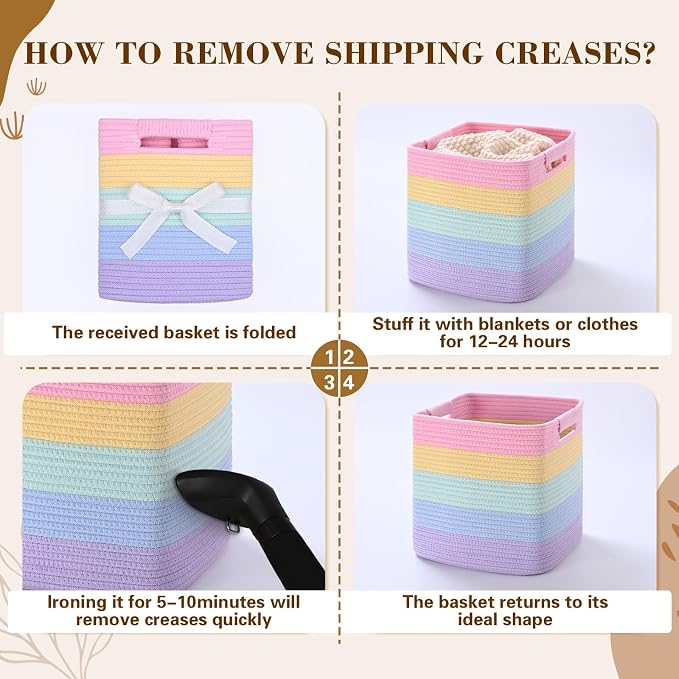 11 Inch Storage Cubes, 3 Pack Cube Storage Bins for Organizing, Cotton Rope Woven Baskets for Shelves, Bathroom, Kids Room, Closets, Baby Nursery - Image 4
