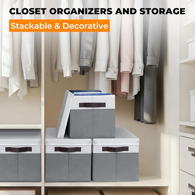 Extra Large Storage Baskets with Lids 8 Pack, 33 QT Blanket Basket for Organizing/ Stackable Decorative Closet Organizers and Storage Box for Clothes Towels/ Toy Organizers Bins with Handles/ 16x12 - Image 3