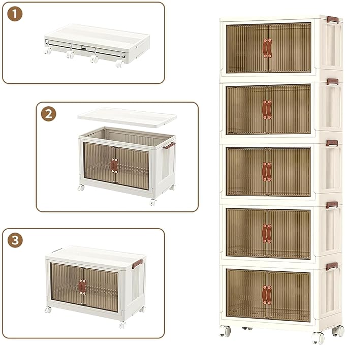 5 Tier Plastic Stackable Storage Bins and Boxes Organizer, Foldable Containers, Stackable Closet Organizers, Collapsible Boxes, White (5 Tier, 25.8″) - Image 9