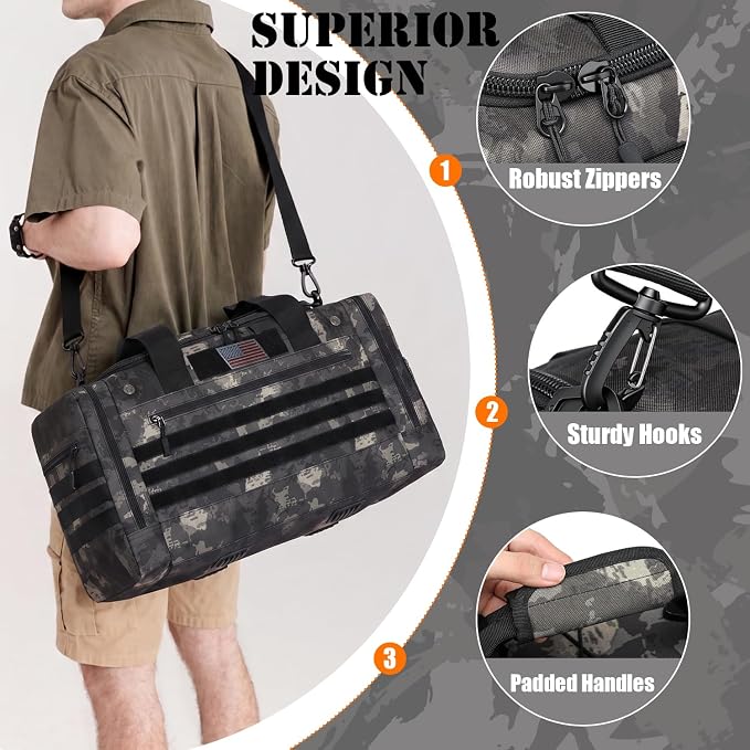 45L Large Duffle Bag for Men & Women - Military Tactical Gym Bag for Travel | Weekender Large Sports Bag with Dividers for Hockey Football Baseball Soccer Basketball & Team Training - Image 6