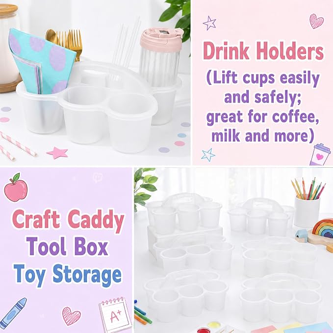 gisgfim 6 Pack Classroom Caddy Organizer with Handle, 6 Compartments, Clear | Stackable Plastic Table Caddies, 12x9x3.5 In, caddy Organizer for School Supplies, Crayons, Pencils, Crafts and Drink Cups - Image 5