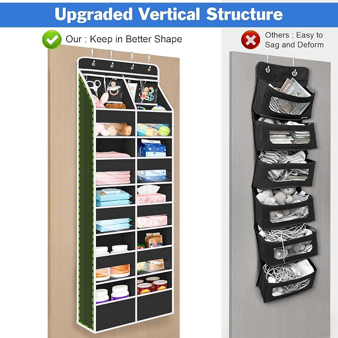 Univivi Upgraded Over the Door Organizer for Baby Nursery, Black, 6-Shelf | Fabric Door Organizer with Clear Window Deep Pockets, Over Door Hanging Organizer for Baby Essential, Bedroom, and Dorm - Image 7