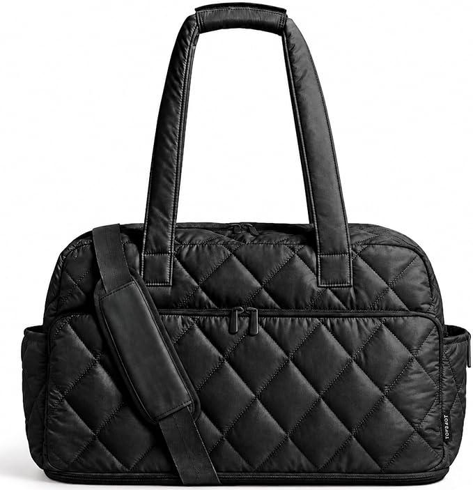 TOPEAST Duffel Bag for Women Travel, Expandable Quilted Weekender Overnight Duffle Bag with Adjustable Strap, Lightweight 33L Personal Item Bag Hospital Bags for Labor and Delivery, Black by TOPEAST
