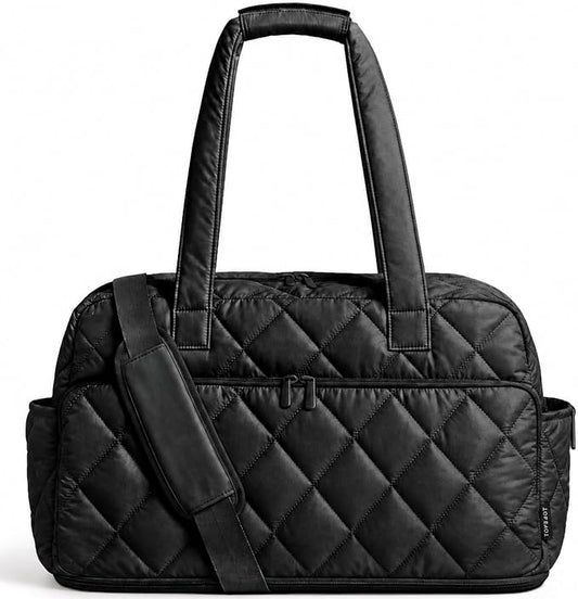 TOPEAST Duffel Bag for Women Travel, Expandable Quilted Weekender Overnight Duffle Bag with Adjustable Strap, Lightweight 33L Personal Item Bag Hospital Bags for Labor and Delivery, Black by TOPEAST