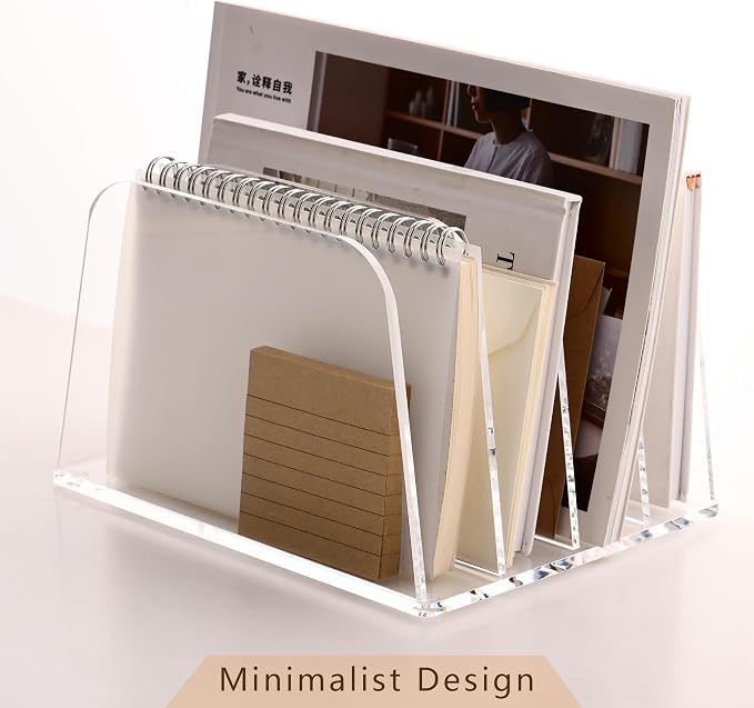 YUXUN Desk File Organizer Upright Clear Acrylic Desktop Organizer File Sorter Office Organization File Holder 4-Section Bookshelf for Home, Office & Classroom - Image 8