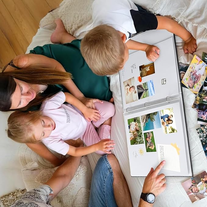 8.5x11 Scrapbook Inch Large 3 Ring DIY Linen Cover Scrap Books with 30 Plastic Sleeves 60 Pages Blank White Inner Pages, 8.5 x 11 Scrapbook Photo Albums for Baby Travel Wedding kids (Black) - Image 7