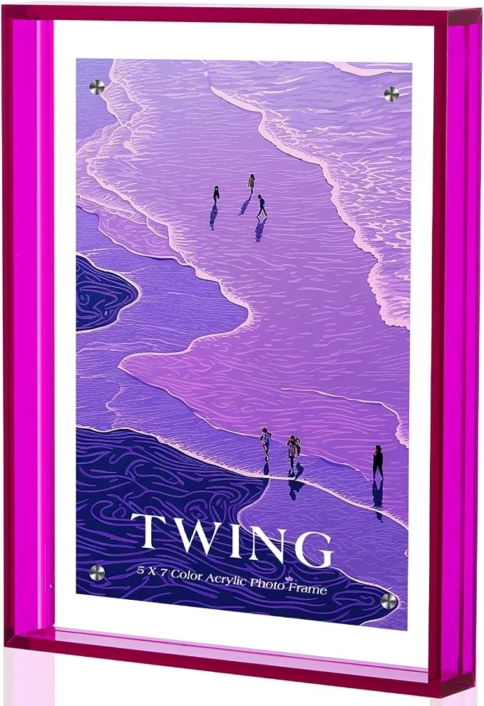 5x7 Picture Frame Acrylic Magnetic Wall Mounting/Self Standing Frame | Wall Hanging/Tabletop Display, Fits 5x7/5x5/4x6, Colored Floating Picture Frame, Horizontal and Vertical (Purple, 1 Pack) by TwingRepublic