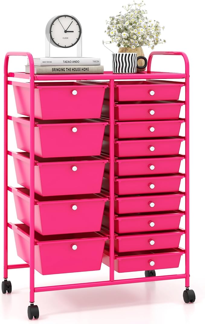 Giantex 15 Drawers Rolling Cart, Classroom Organizers, Storage Cart with Wheels, for Teacher Office Home School Supplies Tool Craft Art Paper by Giantex