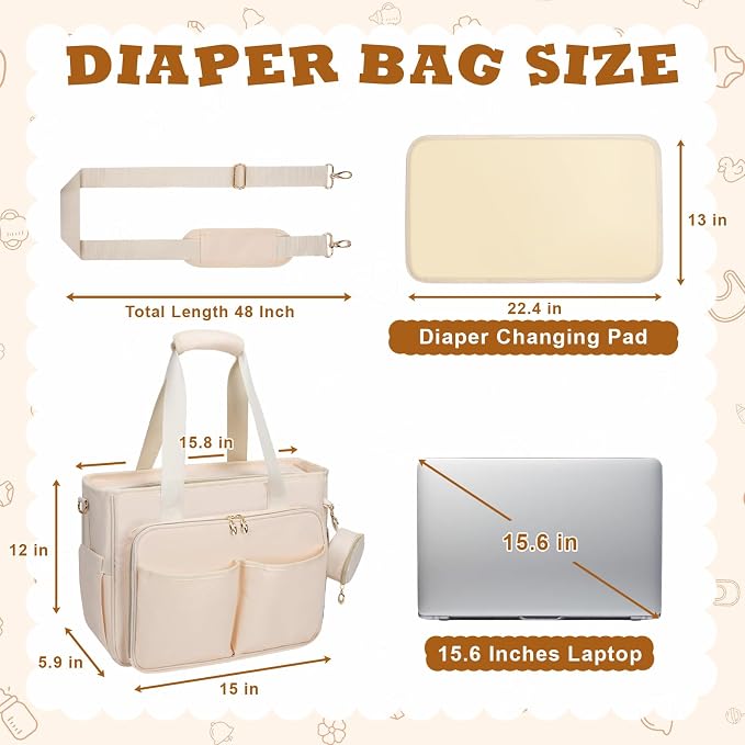GDNasist Diaper Bag Tote, Large Travel Hospital Bag for Labor Delivery | Baby Bag with Pacifier Case, Large Capacity Travel Diaper Case with Changing Pad & Stroller Clips - Image 3